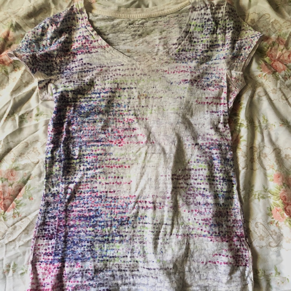 Dot Design Pink Purple Blue Green V Neck T Shirt